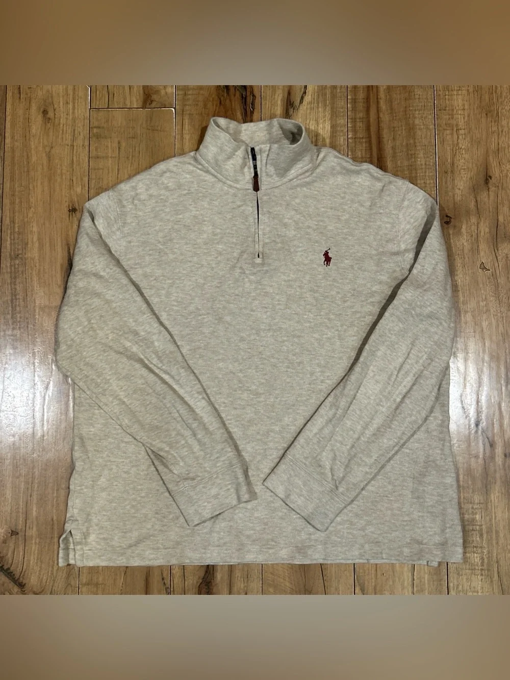 Polo Ralph Lauren Estate Rib Pullover Beige 1/4 Zip Pony Logo Mens Medium